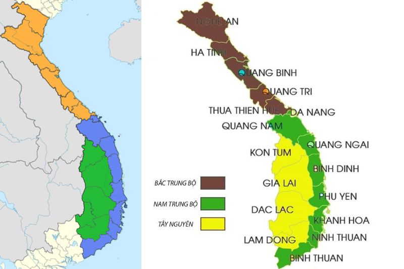 Nguồn Gốc Tên Gọi – Bản đồ Các Tỉnh Thành Miền Trung Và Tây Nguyên. Source Sưu Tầm Internet