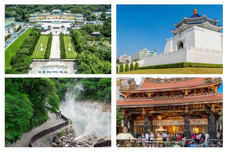 Đài Loan, Bảo tàng Cố cung Quốc gia, Đài Tưởng niệm Tưởng Giới Thạch, Chùa Long Sơn, Suối nước nóng