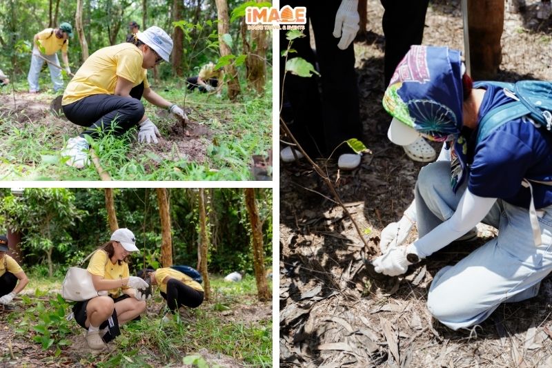 Các thành viên chung tay gieo mầm trong Tour Trồng Cây